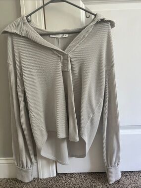Gray Altar'd State Ribbed Button-Henley Top